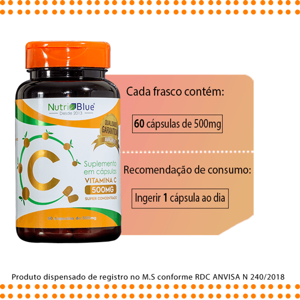 Vitamina C Super Concentrado 60 Capsulas de 500mg NutriBlue