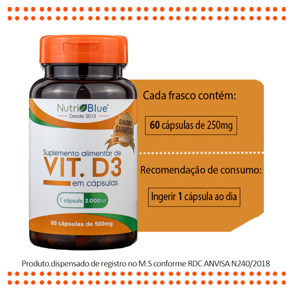 Vitamina D-3 60 Capsulas Super Concentrado 2.000 UI NutriBlue