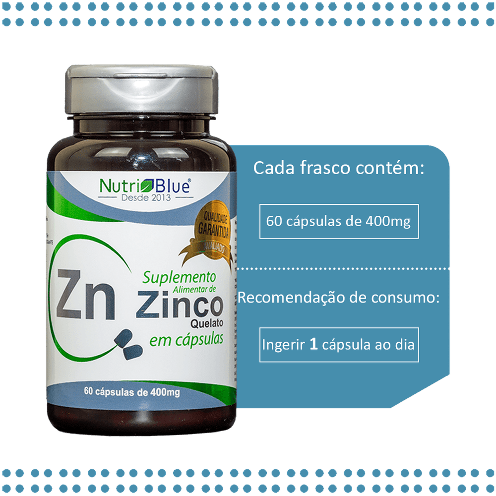 Zinco Quelato 60 Capsulas de 400mg NutriBlue