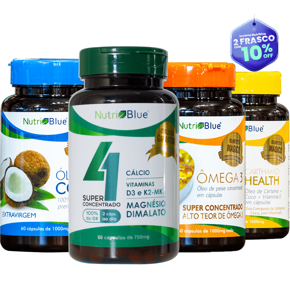 Promoção 02 Kits - Quarteto Mágico Nutriblue Com Cálcio, Magnésio Dimalato, Vitamina D3 e Vitamina K2
