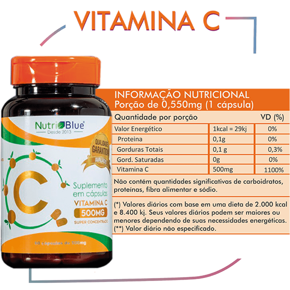 Vitamina C Super Concentrado 60 Capsulas de 500mg NutriBlue