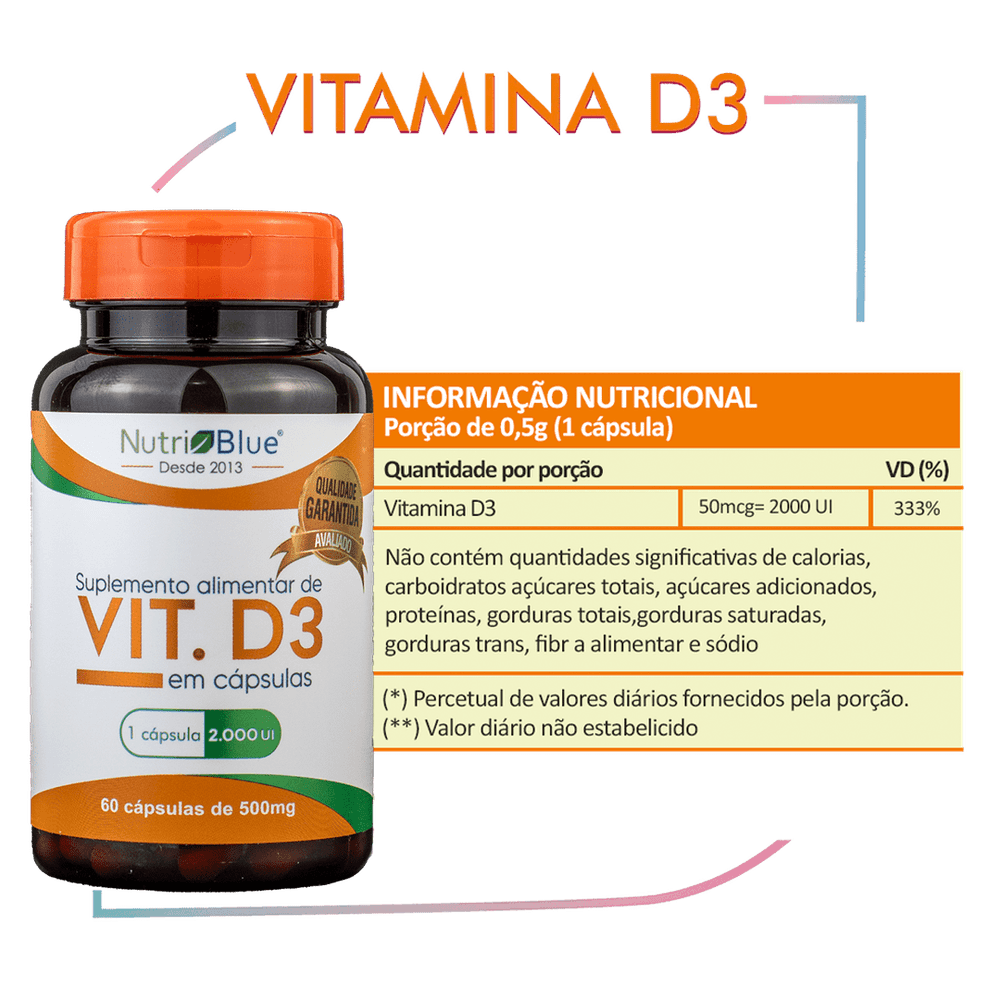 Vitamina D-3 60 Capsulas Super Concentrado 2.000 UI NutriBlue