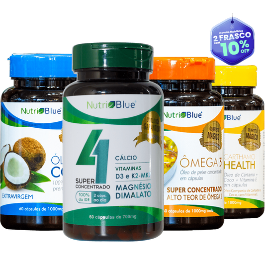 Promoção 02 Kits - Quarteto Mágico Nutriblue Com Cálcio, Magnésio Dimalato, Vitamina D3 e Vitamina K2